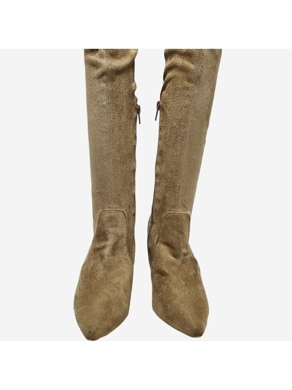 Suede Pointed Toe Over The Knees Thigh High Stretchy Heeled Boot - Picture 14 of 16